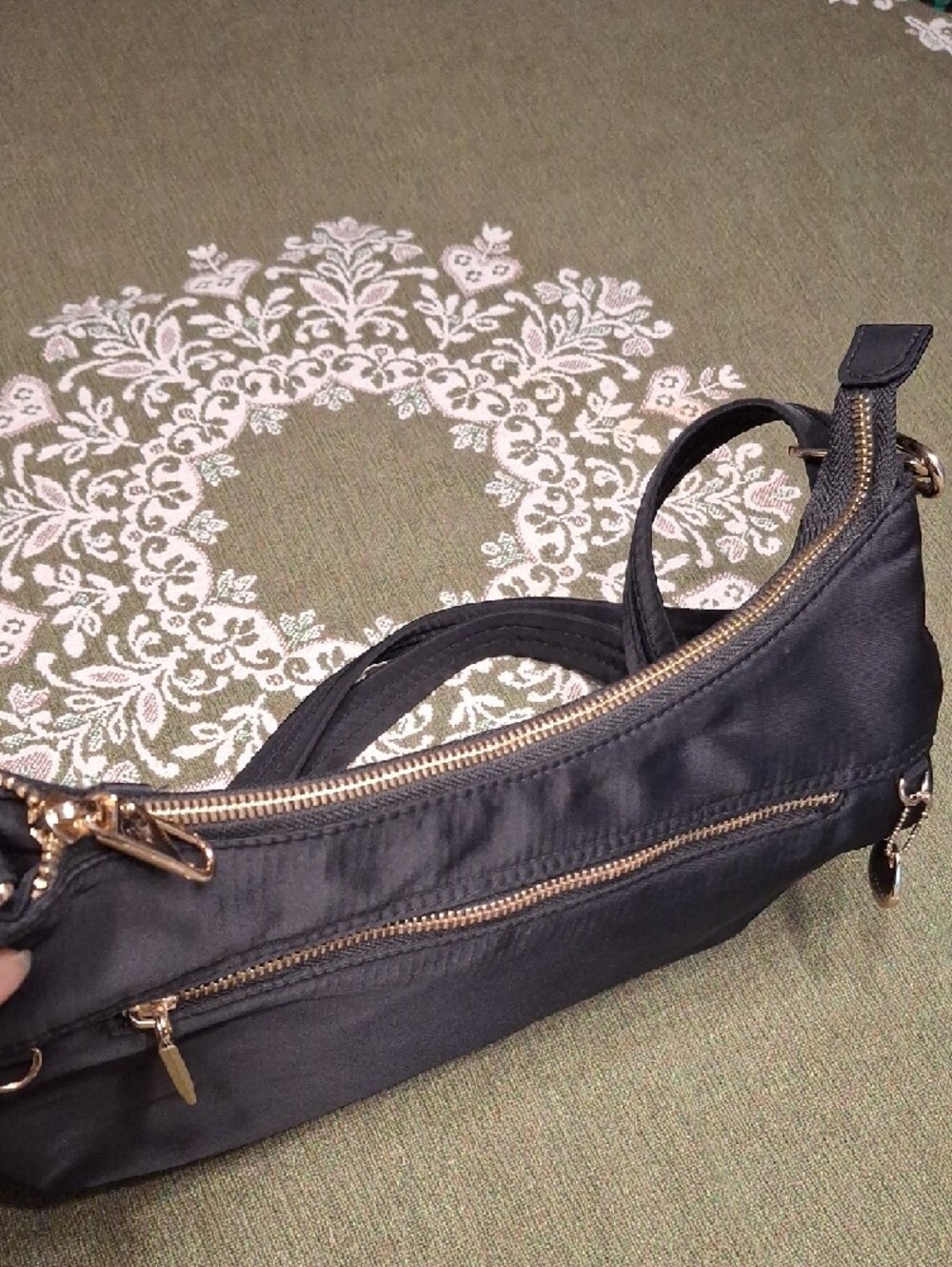 Black Nylon Crossbody Bag with Gold Hardware - Picture 6 of 13